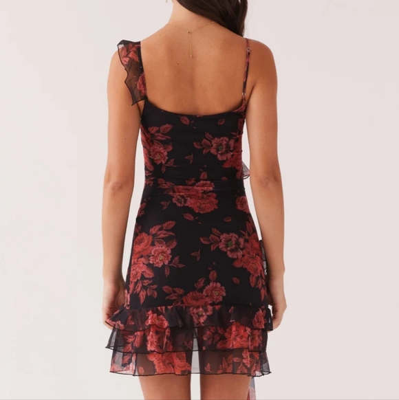 Floral Black and Red Women's Dress - Picture 6 of 10